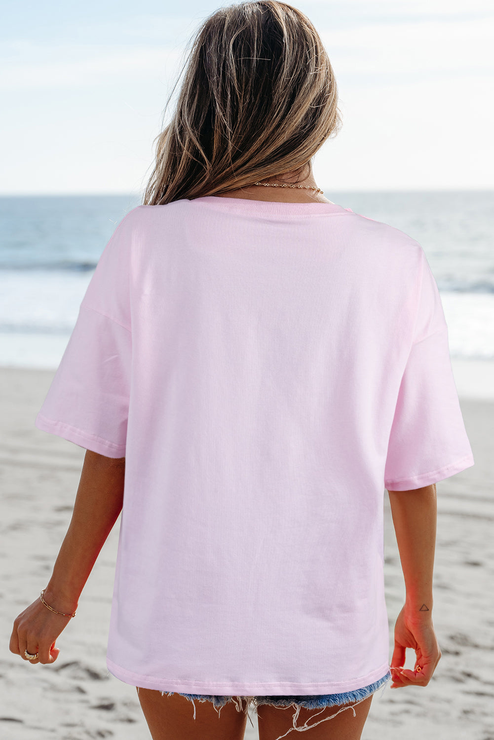 Light Pink Flag Bow Graphic Crewneck Tee