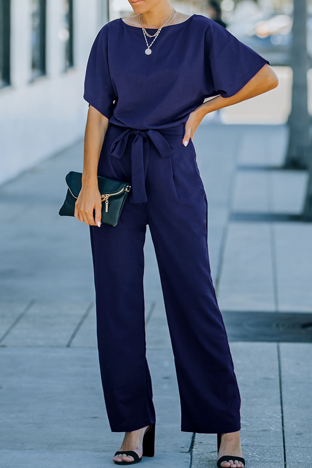 Fiery Red Belted Wide Leg Jumpsuit