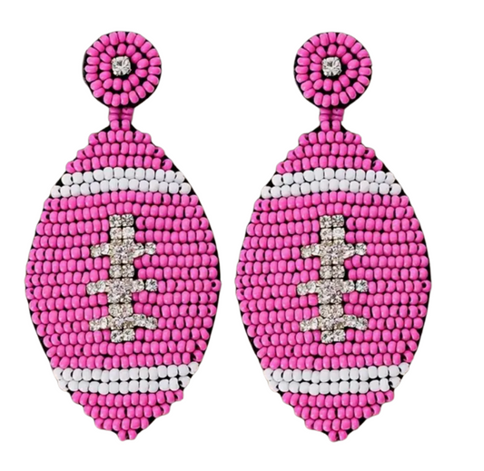 Hot Pink Football Rice Bead Earrings