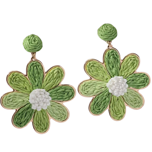 Green Flower Woven Earrings