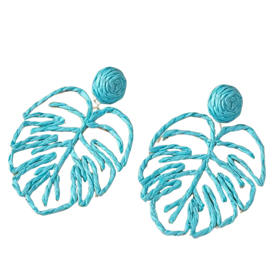 Teal Leaf Woven Earrings