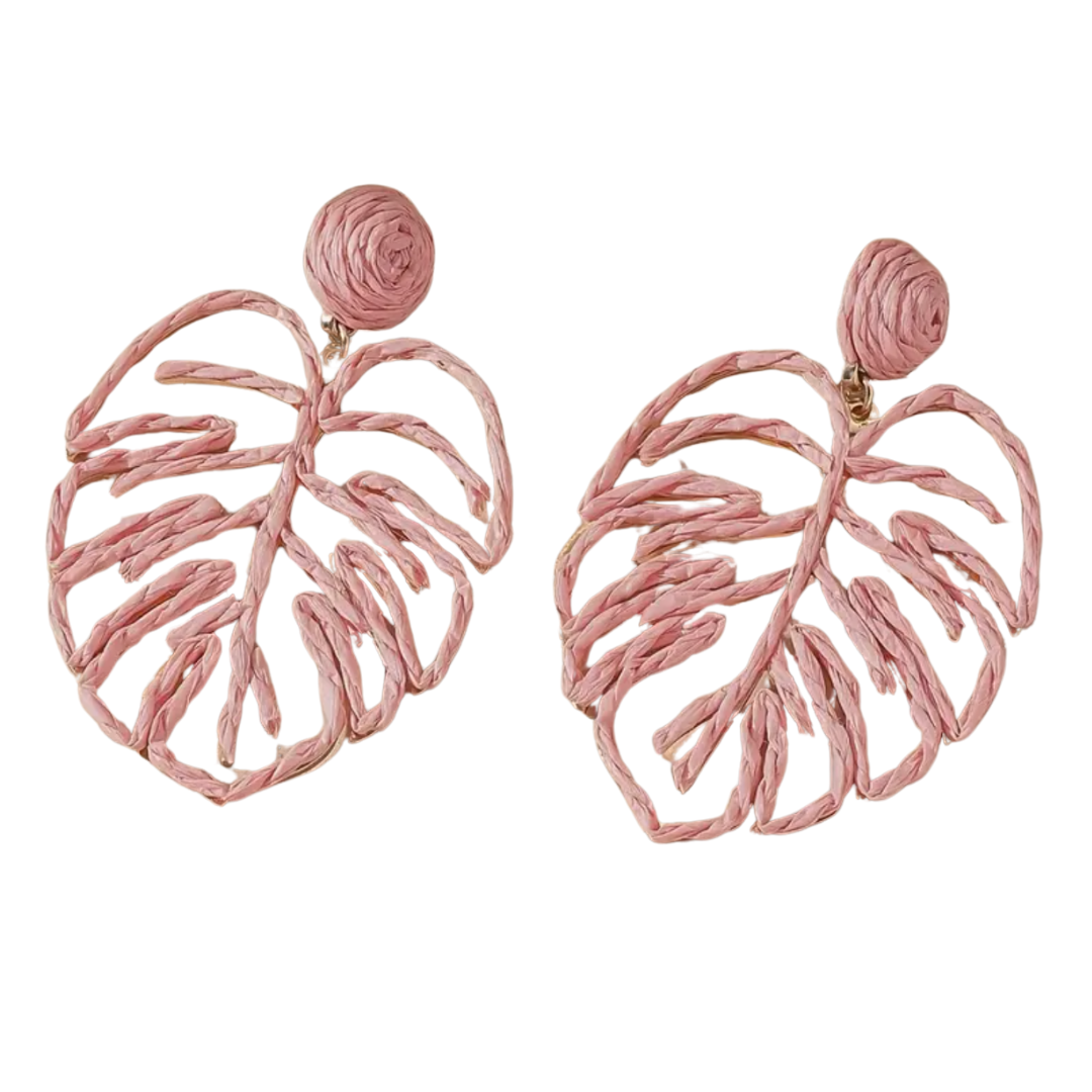 Baby Pink Leaf Woven Earrings