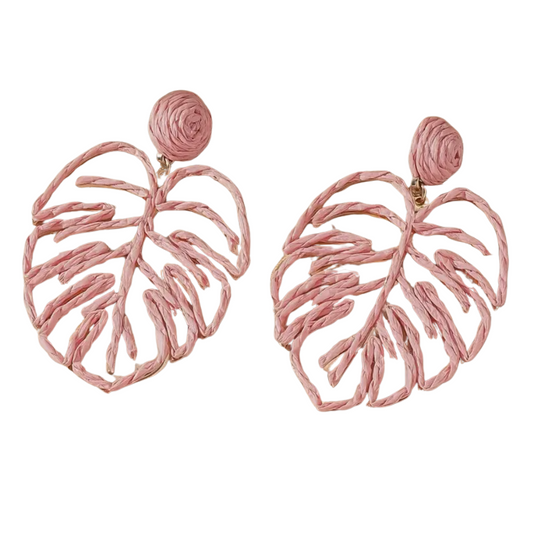 Baby Pink Leaf Woven Earrings