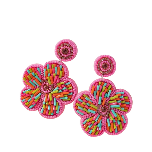 Sparkling Pink Flower Earrings