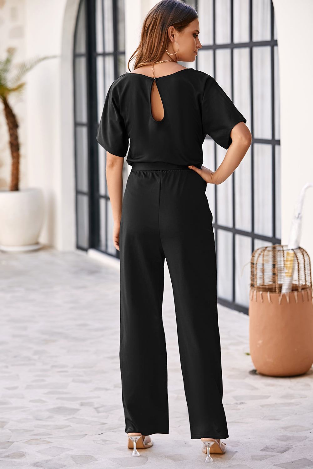 Fiery Red Belted Wide Leg Jumpsuit