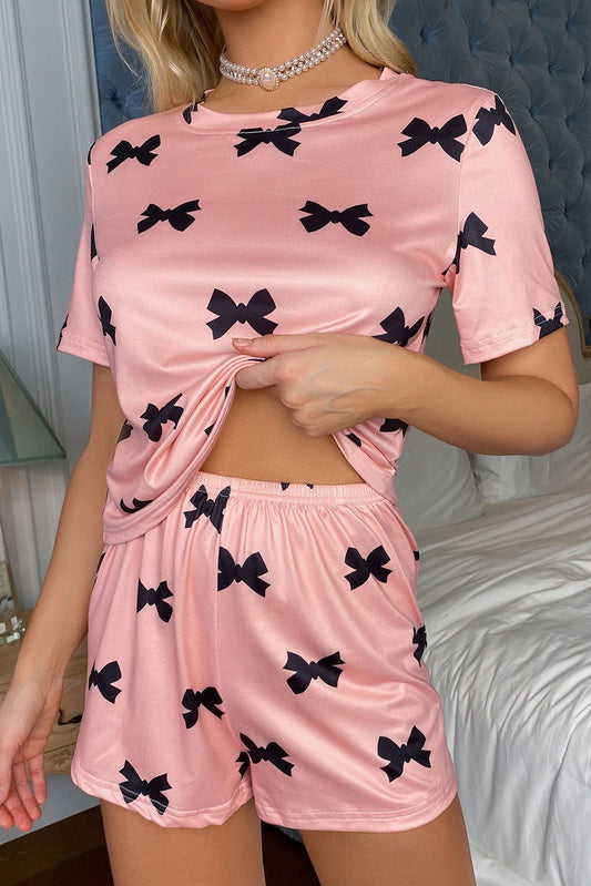 Pink Bow Printed Short 2pcs Lounge Set